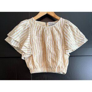 En Saison Women's Pullover Tiered Sleeve Crop Blouse XS Striped Boho Peasant